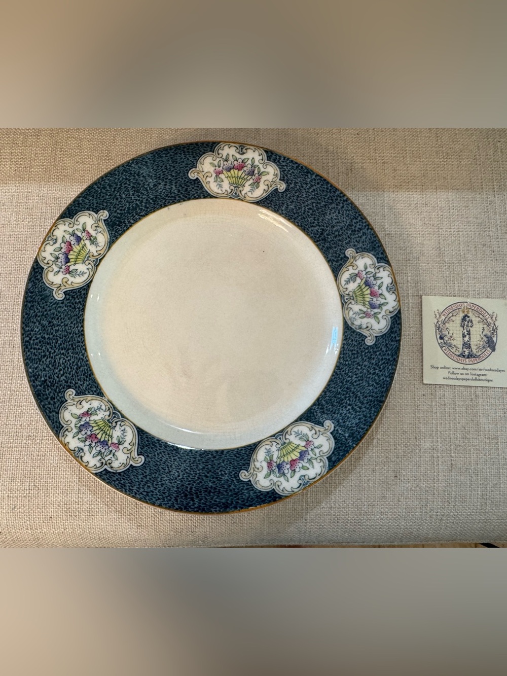 J&G Meakin Newark Blue Band Floral Baskets Mustard Trim-10”PLATE- Hanley England